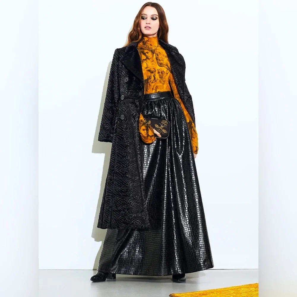 Alice + Olivia Tina Vegan Leather Gorgeous Black Ball Gown Maxi Skirt